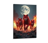 ZLLJXFZZ Animal Posters Showing Wolves Running through A Desert Sunset Beneath The Full Moon Wall Art Mural Modern Decoration Hanging Art Poster 16x24inch(40x60cm)