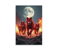 ZLLJXFZZ Animal Posters Showing Wolves Running through A Desert Sunset Beneath The Full Moon Wall Art Mural Modern Decoration Hanging Art Poster 12x18inch(30x45cm)