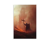 ZLLJXFZZ Crusader’s Burden - A Knight Carrying The Cross Through Fire And Fog Wall Art Mural Modern Decoration Hanging Art Poster 08x12inch(20x30cm)