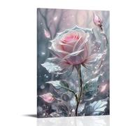 ZLLJXFZZ Flowers Poster Featuring A Pink Blooming Rose with The Wind Blowing Its Petals Wall Art Mural Modern Decoration Hanging Art Poster 24x36inch(60x90cm)
