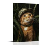ZLLJXFZZ Jungle Explorer Cat with Safari Hat Wall Art Mural Modern Decoration Hanging Art Poster 08x12inch(20x30cm)
