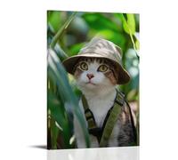 ZLLJXFZZ Jungle Explorer Cat with Safari Hat Wall Art Mural Modern Decoration Hanging Art Poster 08x12inch(20x30cm)
