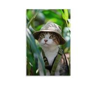 ZLLJXFZZ Jungle Explorer Cat with Safari Hat Wall Art Mural Modern Decoration Hanging Art Poster 12x18inch(30x45cm)