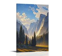ZLLJXFZZ Landscape Poster Depicting A Grassy Valley with Piney Trees near Some Mountains Wall Art Mural Modern Decoration Hanging Art Poster 24x36inch(60x90cm)