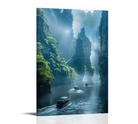 ZLLJXFZZ Landscape Poster Featuring A Boat Cruising through The Gorge, with Sunlight Rays Streaming Wall Art Mural Modern Decoration Hanging Art Poster 12x18inch(30x45cm)