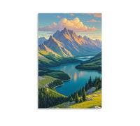 ZLLJXFZZ Landscape Poster Featuring A Large Lake near Some Mountains by Water Wall Art Mural Modern Decoration Hanging Art Poster 24x36inch(60x90cm)