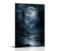 ZLLJXFZZ Landscape Poster Featuring A Man Sitting near The Edge of A River with An Illuminated Setting And A Full Moon Wall Art Mural Modern Decoration Hanging Art Poster 12x18inch(30x45cm)