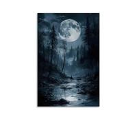 ZLLJXFZZ Landscape Poster Featuring A Man Sitting near The Edge of A River with An Illuminated Setting And A Full Moon Wall Art Mural Modern Decoration Hanging Art Poster 08x12inch(20x30cm)