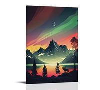 ZLLJXFZZ Landscape Poster Featuring A Moose Standing Alone near Mountain And Mountain Scene Wall Art Mural Modern Decoration Hanging Art Poster 24x36inch(60x90cm)