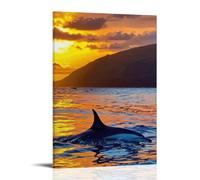 ZLLJXFZZ Landscape Poster Featuring Two Males of Killer Whales in The Water at Sunset Wall Art Mural Modern Decoration Hanging Art Poster 12x18inch(30x45cm)