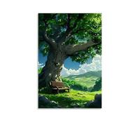 ZLLJXFZZ Landscape Poster of A Bench Next to Tree with Cloudy Sky Wall Art Mural Modern Decoration Hanging Art Poster 16x24inch(40x60cm)