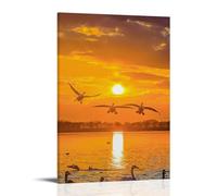 ZLLJXFZZ Landscape Poster of Birds Flying at Sunset over Water with Lake And Birds in Wall Art Mural Modern Decoration Hanging Art Poster 20x30inch(50x75cm)