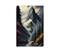 ZLLJXFZZ Landscape Poster of The Mountain Trail Flowing between Rocks And Trees Wall Art Mural Modern Decoration Hanging Art Poster 08x12inch(20x30cm)