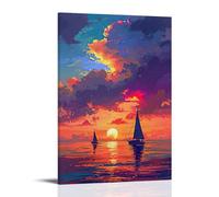 ZLLJXFZZ Landscape Poster of Two Sailboats at Sunset on Ocean near Clouds, Sun Wall Art Mural Modern Decoration Hanging Art Poster 16x24inch(40x60cm)