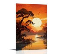 ZLLJXFZZ Landscape Poster with A Boat And Trees in The Bay at Sunset Wall Art Mural Modern Decoration Hanging Art Poster 20x30inch(50x75cm)