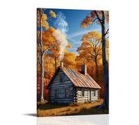 ZLLJXFZZ Landscape Poster with A Log Cabin And White Smoke Rising from The Chimney Wall Art Mural Modern Decoration Hanging Art Poster 12x18inch(30x45cm)