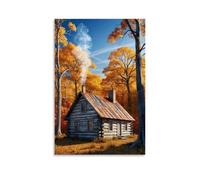 ZLLJXFZZ Landscape Poster with A Log Cabin And White Smoke Rising from The Chimney Wall Art Mural Modern Decoration Hanging Art Poster 24x36inch(60x90cm)