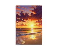 ZLLJXFZZ Landscape Poster with A Sunrise on The Beach And Flying over Water Wall Art Mural Modern Decoration Hanging Art Poster 24x36inch(60x90cm)