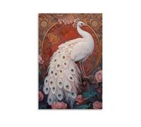 ZLLJXFZZ Oil Painting Animal Poster Albino Peacock in Art Nouveau Wall Art Mural Modern Decoration Hanging Art Poster 12x18inch(30x45cm)