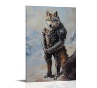 ZLLJXFZZ Oil Painting Animal Poster Armored Wolf in Fantasy Realism Wall Art Mural Modern Decoration Hanging Art Poster 08x12inch(20x30cm)