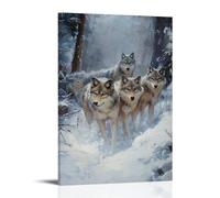 ZLLJXFZZ Oil Painting Animal Poster Brave Wolf Pack Hunting Wall Art Mural Modern Decoration Hanging Art Poster 24x36inch(60x90cm)