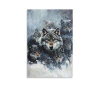 ZLLJXFZZ Oil Painting Animal Poster Brave Wolf Pack Hunting Wall Art Mural Modern Decoration Hanging Art Poster 24x36inch(60x90cm)