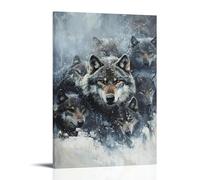 ZLLJXFZZ Oil Painting Animal Poster Brave Wolf Pack Hunting Wall Art Mural Modern Decoration Hanging Art Poster 20x30inch(50x75cm)