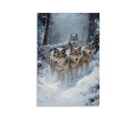 ZLLJXFZZ Oil Painting Animal Poster Brave Wolf Pack Hunting Wall Art Mural Modern Decoration Hanging Art Poster 24x36inch(60x90cm)