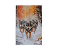 ZLLJXFZZ Oil Painting Animal Poster Brave Wolf Pack Hunting Wall Art Mural Modern Decoration Hanging Art Poster 16x24inch(40x60cm)