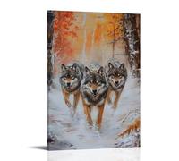 ZLLJXFZZ Oil Painting Animal Poster Brave Wolf Pack Hunting Wall Art Mural Modern Decoration Hanging Art Poster 16x24inch(40x60cm)