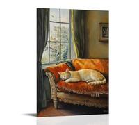 ZLLJXFZZ Oil Painting Animal Poster Dreaming Cat in Vermeer Interior Wall Art Mural Modern Decoration Hanging Art Poster 16x24inch(40x60cm)