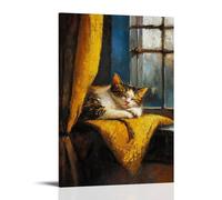 ZLLJXFZZ Oil Painting Animal Poster Dreaming Cat in Vermeer Interior Wall Art Mural Modern Decoration Hanging Art Poster 24x36inch(60x90cm)