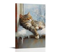 ZLLJXFZZ Oil Painting Animal Poster Dreaming Cat on Windowsill Wall Art Mural Modern Decoration Hanging Art Poster 12x18inch(30x45cm)