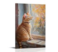 ZLLJXFZZ Oil Painting Animal Poster Dreaming Cat on Windowsill Wall Art Mural Modern Decoration Hanging Art Poster 24x36inch(60x90cm)