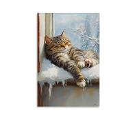 ZLLJXFZZ Oil Painting Animal Poster Dreaming Cat on Windowsill Wall Art Mural Modern Decoration Hanging Art Poster 08x12inch(20x30cm)