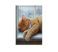 ZLLJXFZZ Oil Painting Animal Poster Dreaming Cat on Windowsill Wall Art Mural Modern Decoration Hanging Art Poster 12x18inch(30x45cm)
