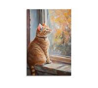 ZLLJXFZZ Oil Painting Animal Poster Dreaming Cat on Windowsill Wall Art Mural Modern Decoration Hanging Art Poster 20x30inch(50x75cm)