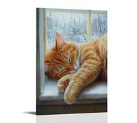 ZLLJXFZZ Oil Painting Animal Poster Dreaming Cat on Windowsill Wall Art Mural Modern Decoration Hanging Art Poster 08x12inch(20x30cm)