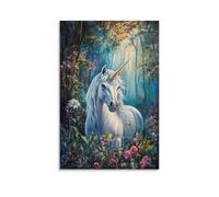ZLLJXFZZ Oil Painting Animal Poster Dreamy Unicorn in Enchanted Forest Wall Art Mural Modern Decoration Hanging Art Poster 16x24inch(40x60cm)