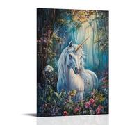 ZLLJXFZZ Oil Painting Animal Poster Dreamy Unicorn in Enchanted Forest Wall Art Mural Modern Decoration Hanging Art Poster 12x18inch(30x45cm)