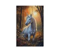 ZLLJXFZZ Oil Painting Animal Poster Dreamy Unicorn in Enchanted Forest Wall Art Mural Modern Decoration Hanging Art Poster 16x24inch(40x60cm)