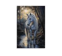 ZLLJXFZZ Oil Painting Animal Poster Dreamy Unicorn in Enchanted Forest Wall Art Mural Modern Decoration Hanging Art Poster 08x12inch(20x30cm)
