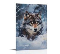 ZLLJXFZZ Oil Painting Animal Poster Lost Wolf in Winter Storm Wall Art Mural Modern Decoration Hanging Art Poster 20x30inch(50x75cm)
