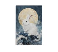 ZLLJXFZZ Oil Painting Animal Poster Moon Rabbit in Chinese Brushwork Wall Art Mural Modern Decoration Hanging Art Poster 08x12inch(20x30cm)