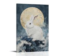 ZLLJXFZZ Oil Painting Animal Poster Moon Rabbit in Chinese Brushwork Wall Art Mural Modern Decoration Hanging Art Poster 20x30inch(50x75cm)