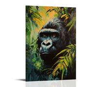 ZLLJXFZZ Oil Painting Animal Poster Powerful Gorilla in Rainforest Wall Art Mural Modern Decoration Hanging Art Poster 08x12inch(20x30cm)