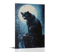 ZLLJXFZZ Oil Painting Animal Poster Shadow Panther in Moonlight Wall Art Mural Modern Decoration Hanging Art Poster 12x18inch(30x45cm)