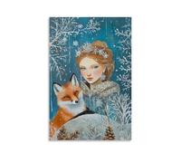 ZLLJXFZZ Oil Painting Animal Poster Snow Queen Fox in Winter Folk Art Wall Art Mural Modern Decoration Hanging Art Poster 08x12inch(20x30cm)