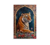 ZLLJXFZZ Oil Painting Animal Poster Tiger in Mughal Miniature Style Wall Art Mural Modern Decoration Hanging Art Poster 24x36inch(60x90cm)