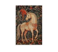 ZLLJXFZZ Oil Painting Animal Poster Unicorn in Medieval Tapestry Wall Art Mural Modern Decoration Hanging Art Poster 08x12inch(20x30cm)